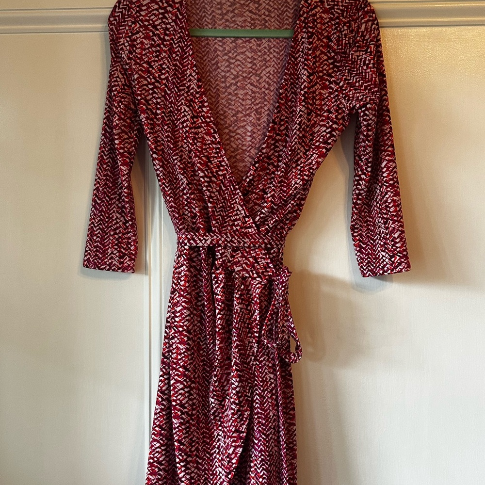 JustFab Red and White Patterned Dress